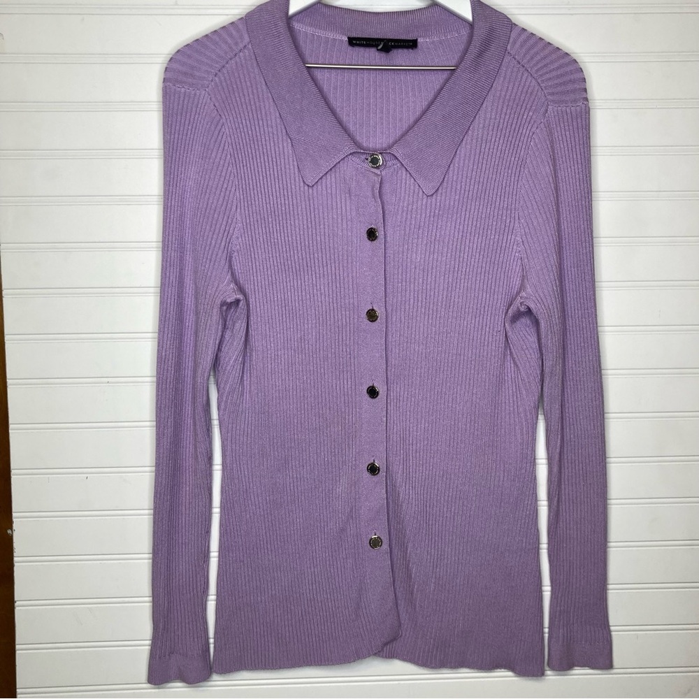 WHBM Button Down Collar Ribbed Blouse Size L